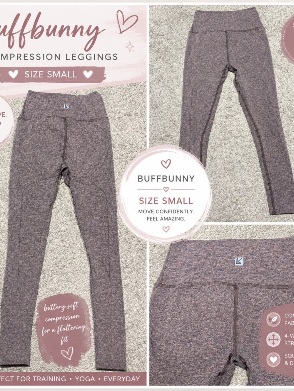 Buffbunny Collection Compression Leggings Size Small Mauve Heather High Rise